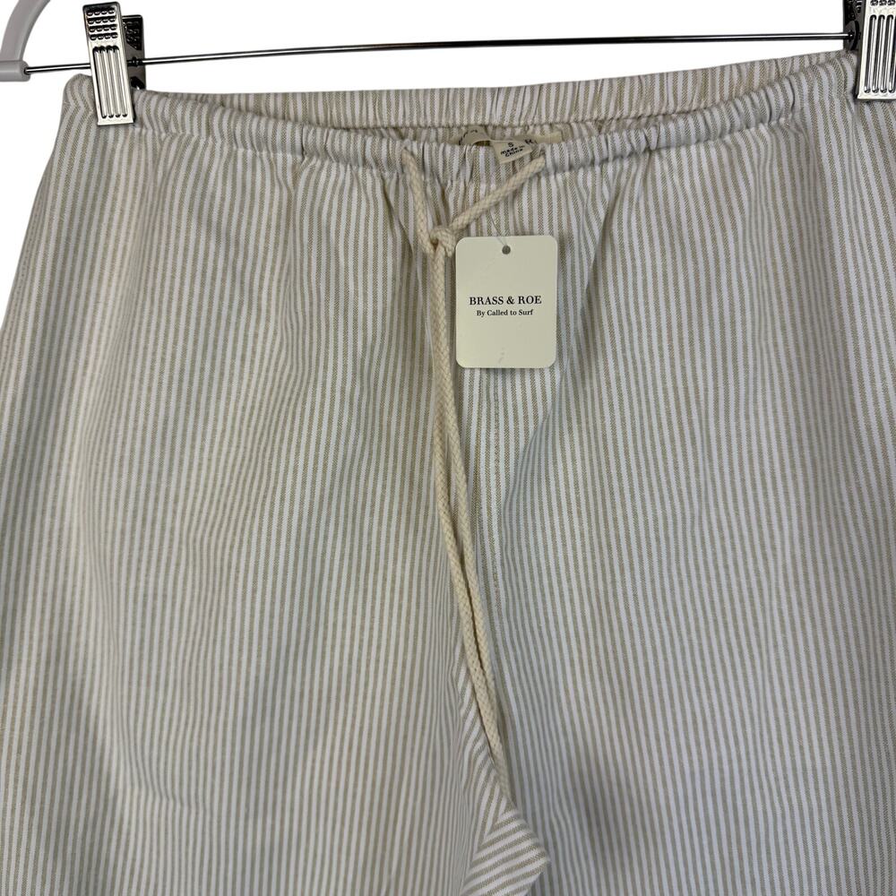NWT Brass & Roe Wide Leg Pants Womens Size S Tan White Striped Drawstring $52 - Picture 2 of 9